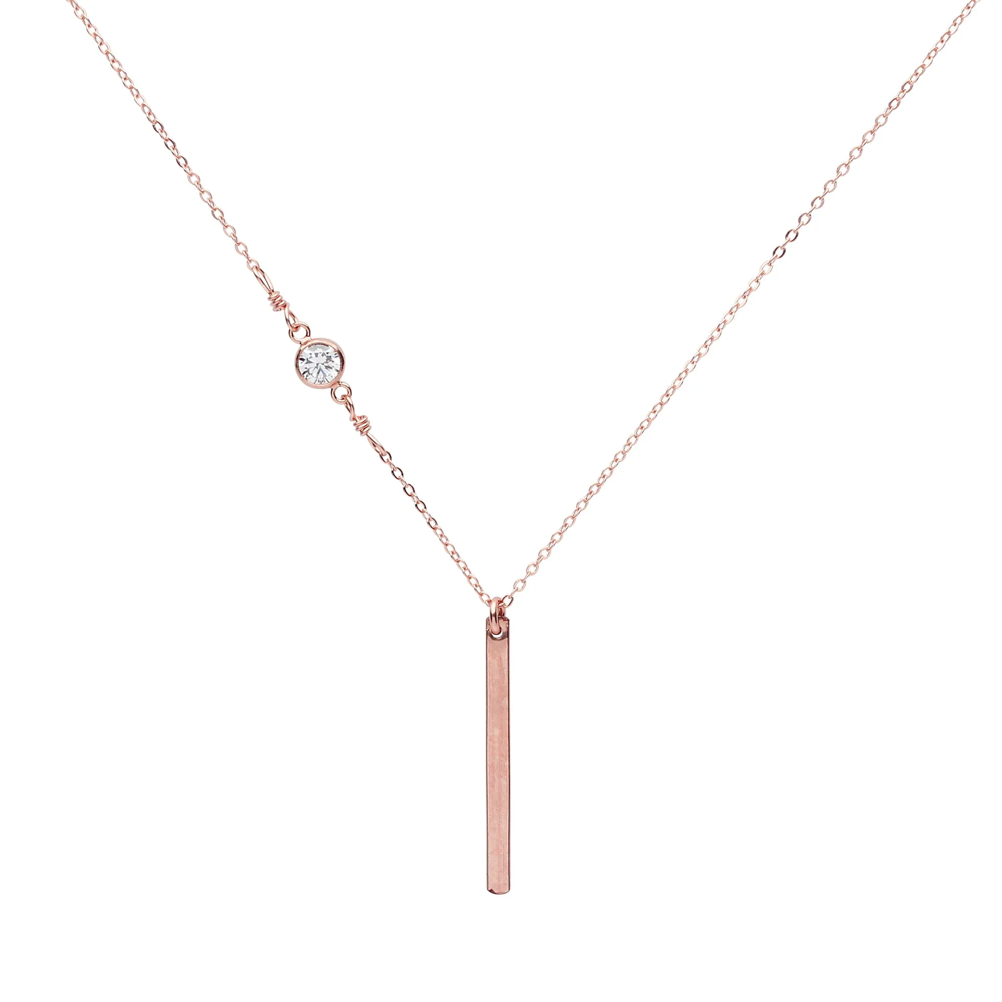 Thin Bar with Off-Center CZ Necklace