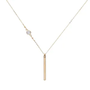Thin Bar with Off-Center CZ Necklace