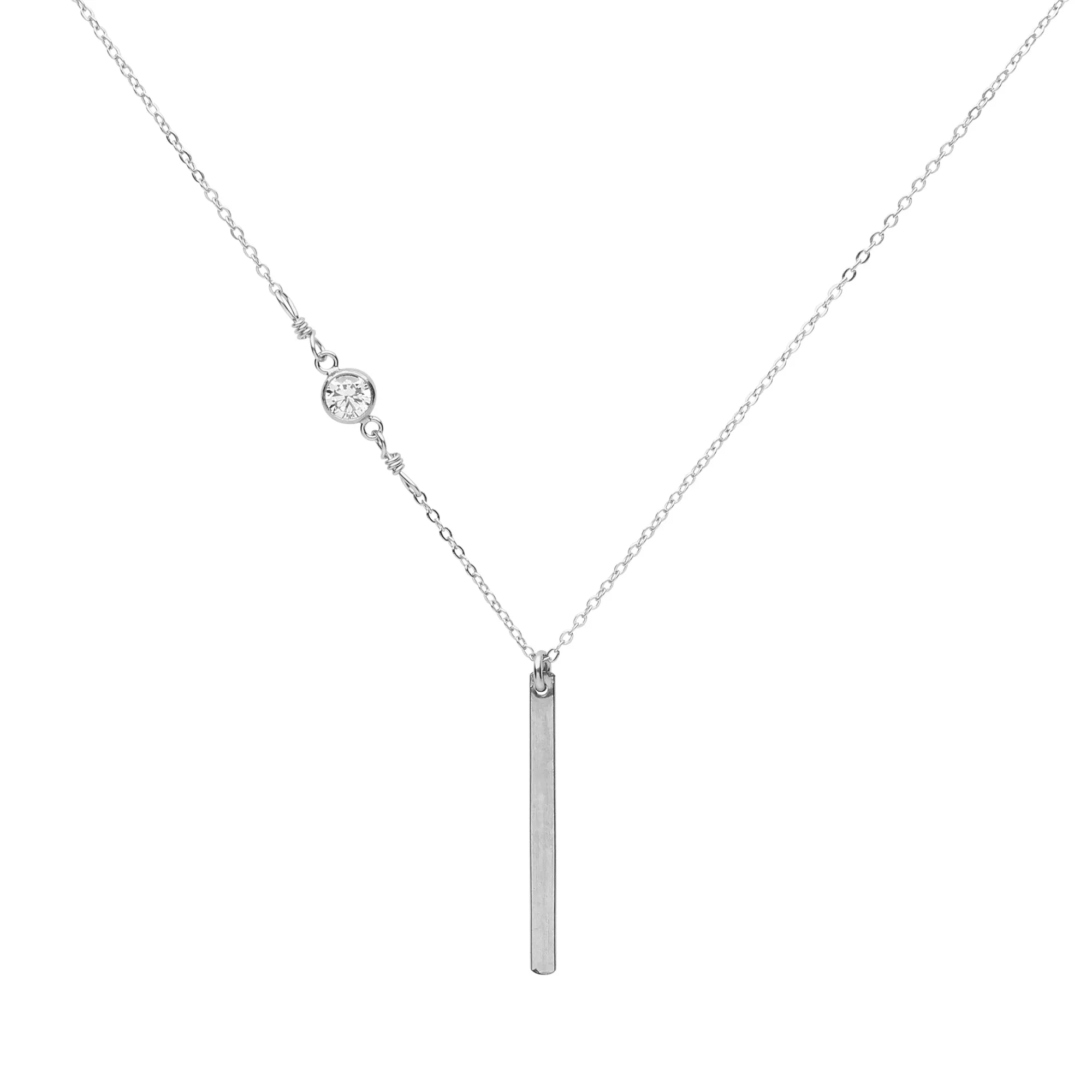 Thin Bar with Off-Center CZ Necklace