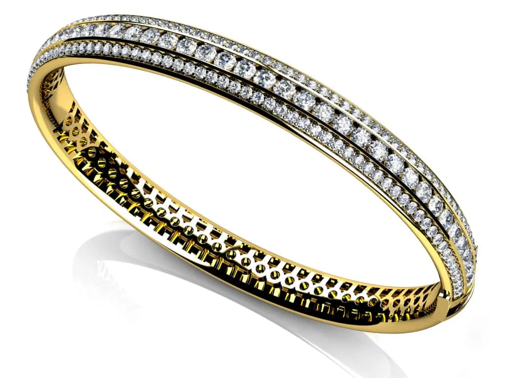 Three Row Channel And Prong Set Bangle Diamond  with 2.97 ct.(finished) 1.3mm, 2.4mm