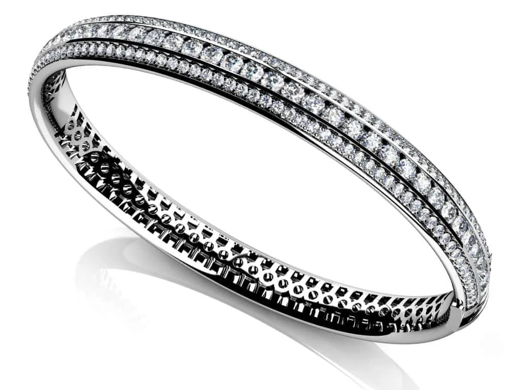 Three Row Channel And Prong Set Bangle Diamond  with 2.97 ct.(finished) 1.3mm, 2.4mm