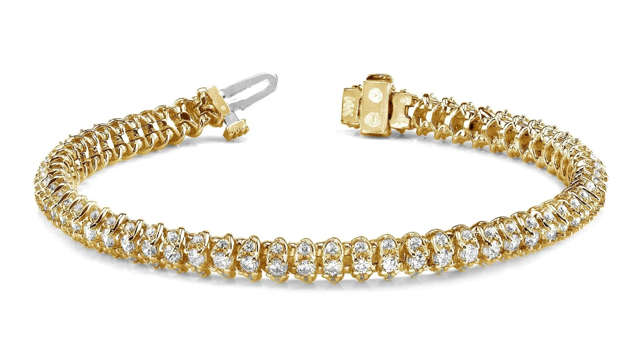 Three Row Diamond Scoop Link Diamond Bracelet with 7.01 ct.(finished) 1.7mm, 3mm