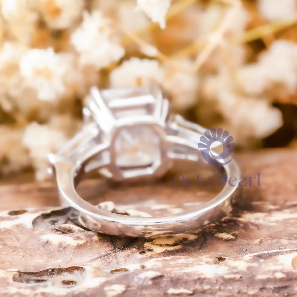 Three Stone Past Present Future Ring Asscher Cut