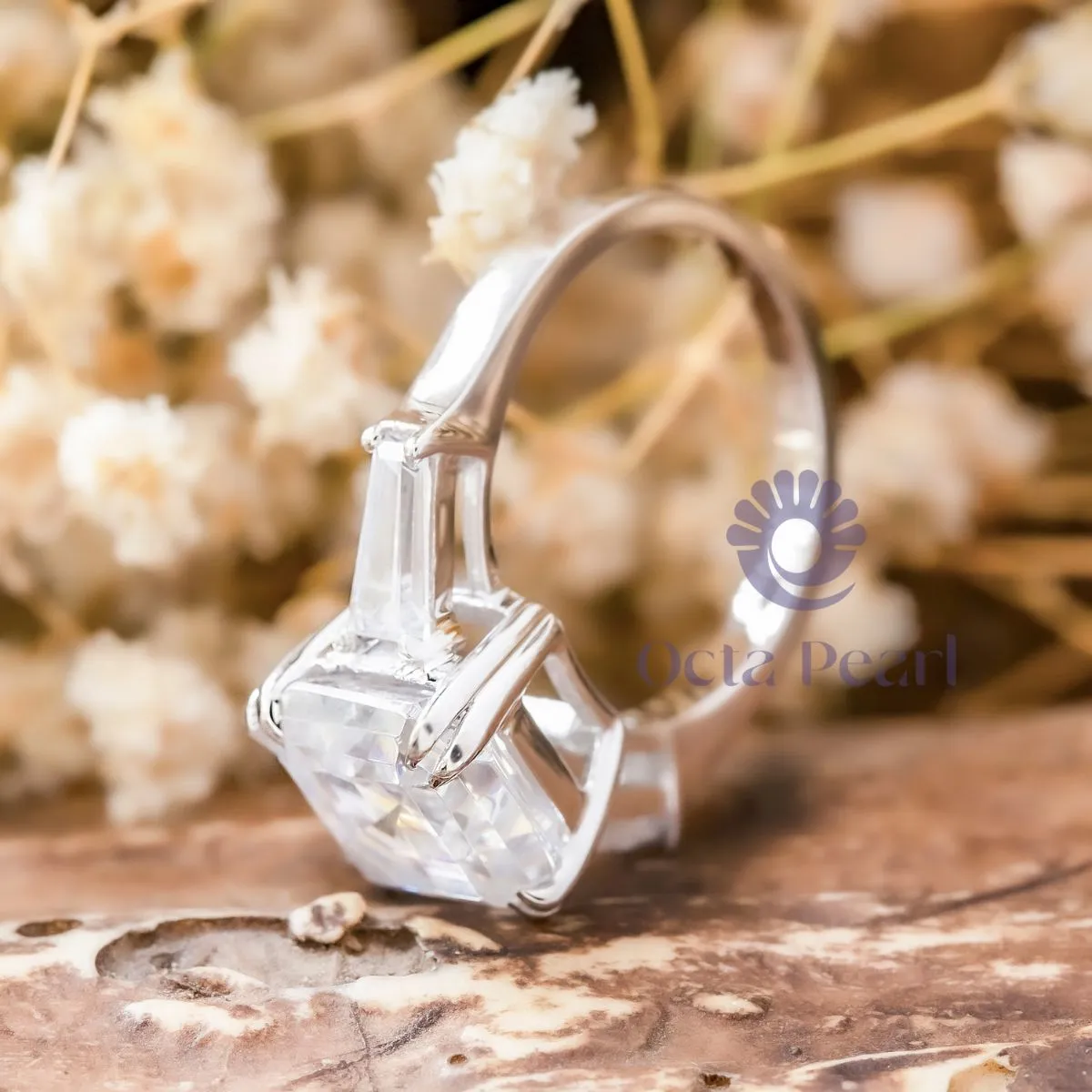Three Stone Past Present Future Ring Asscher Cut