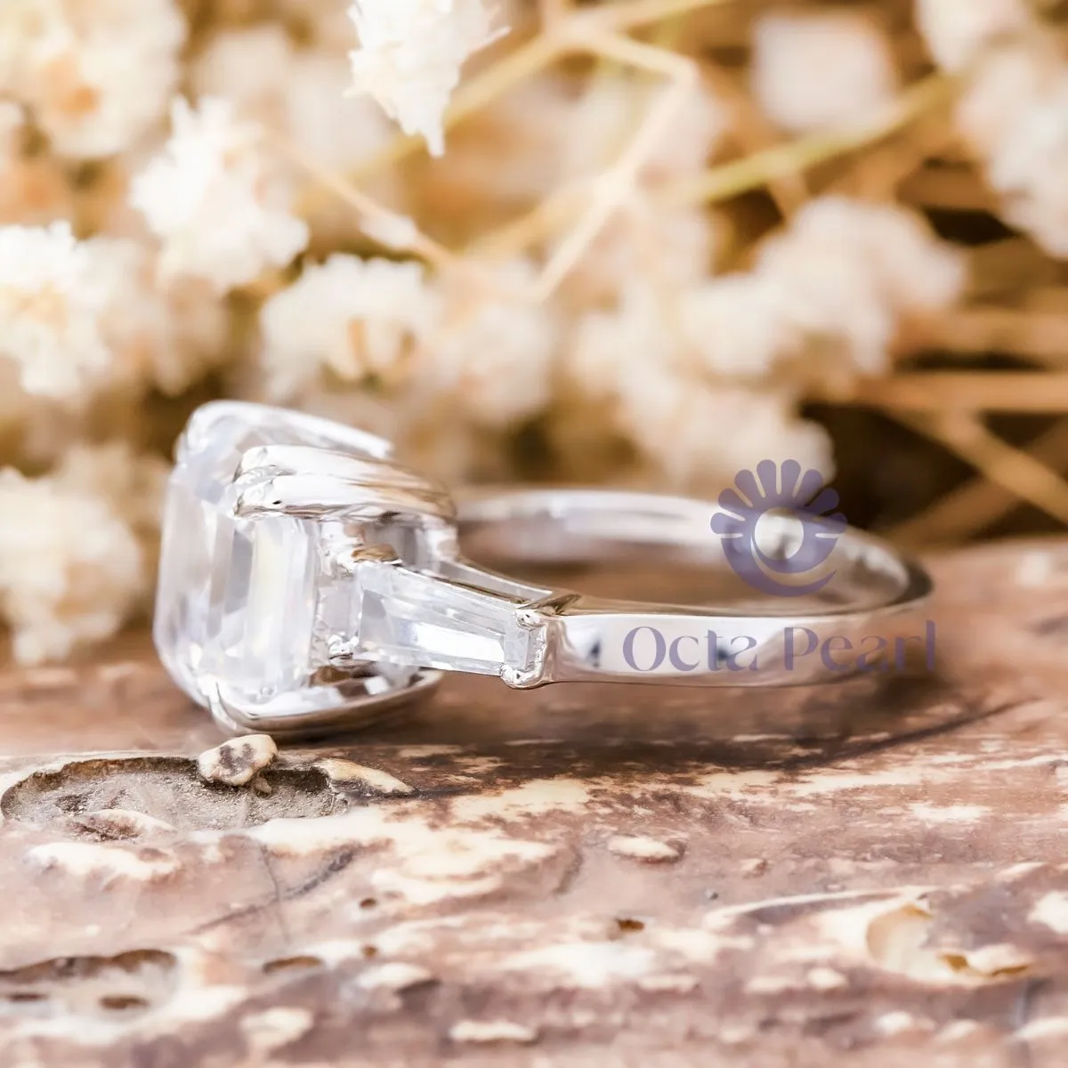 Three Stone Past Present Future Ring Asscher Cut
