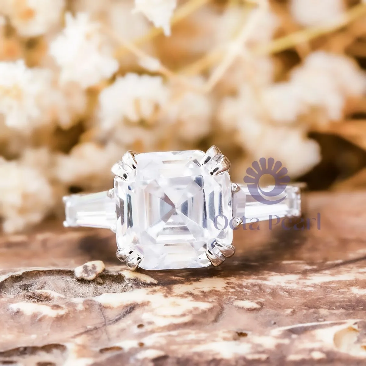 Three Stone Past Present Future Ring Asscher Cut