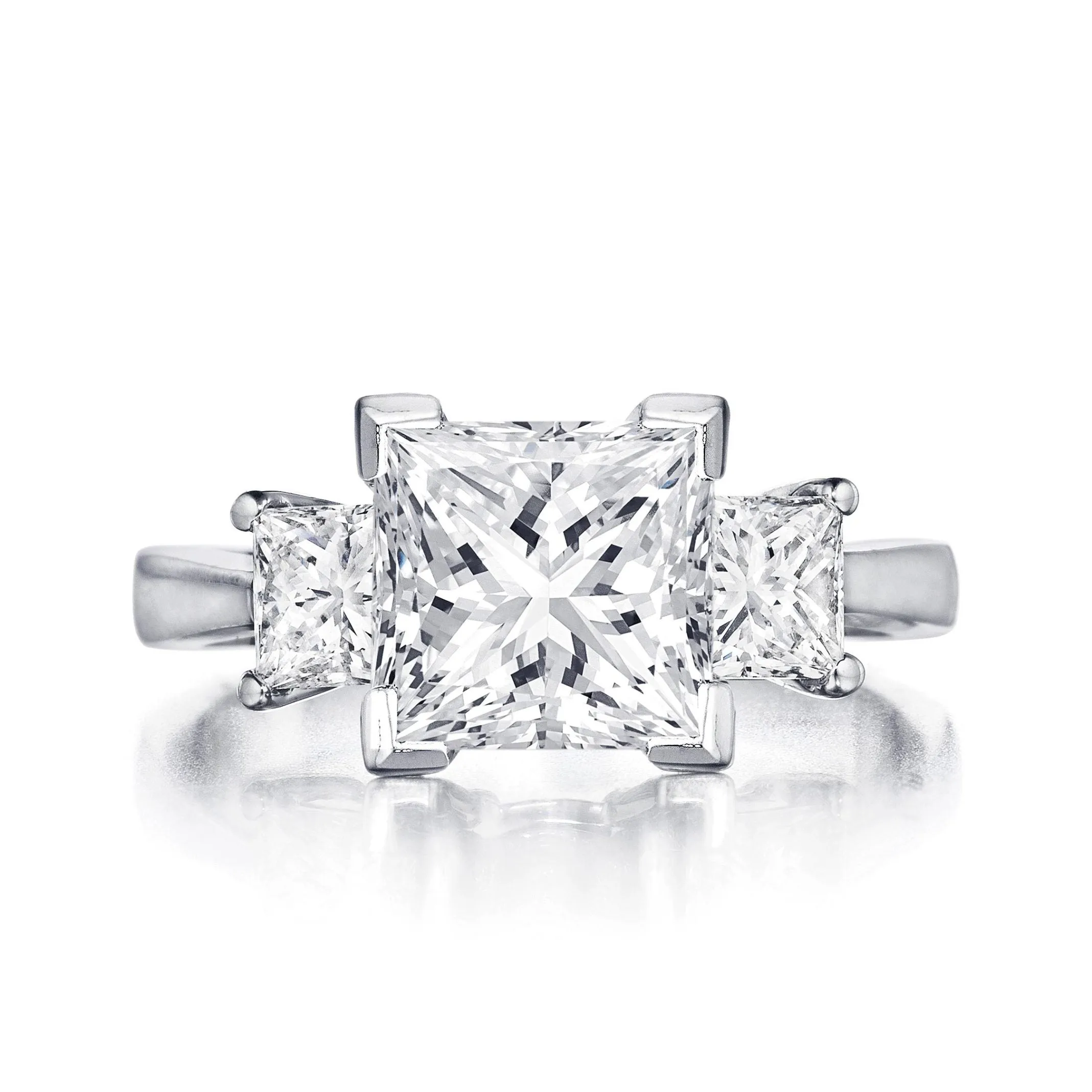 Three Stone Princess Cut Side Stone Ring
