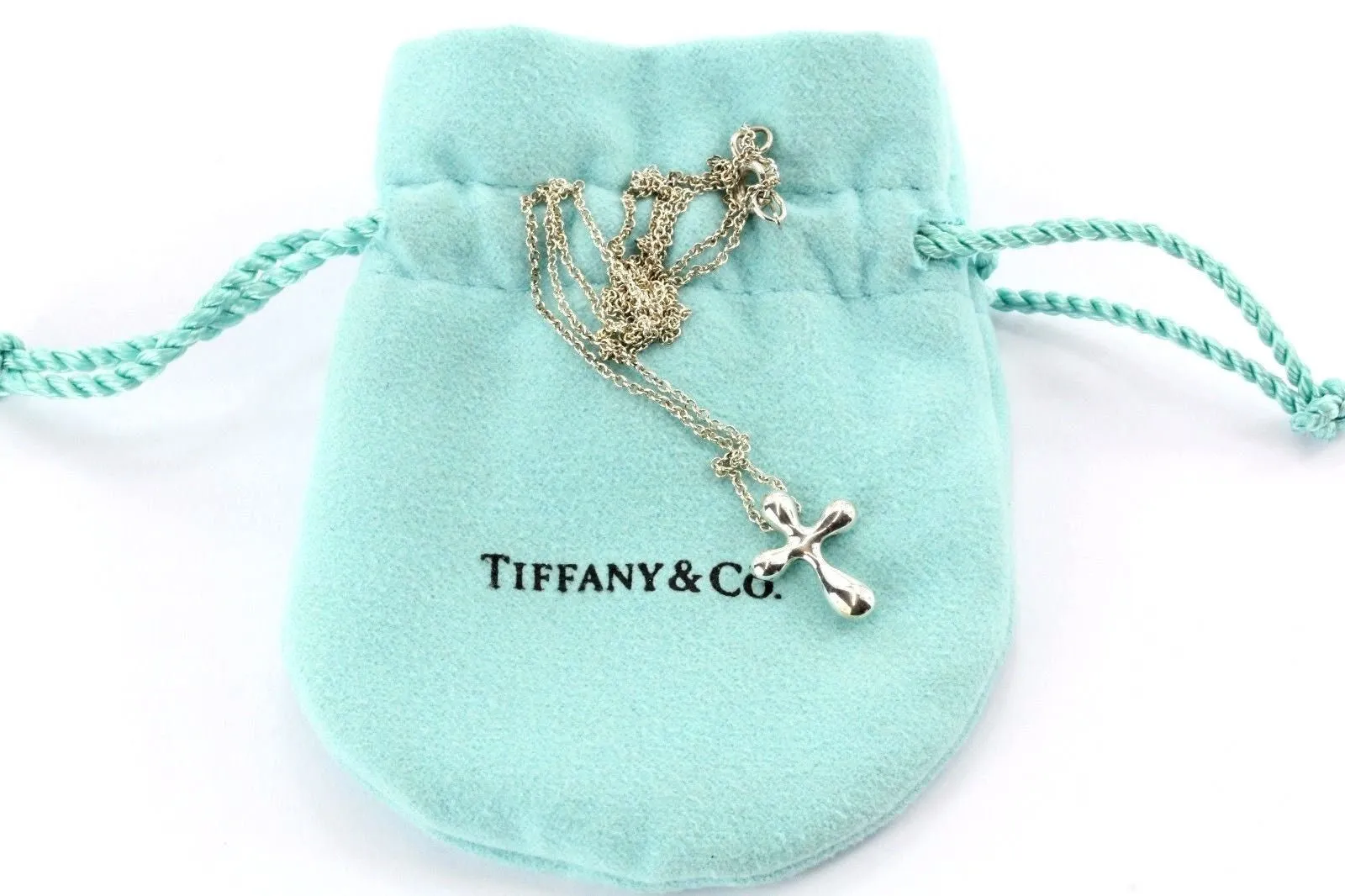 Tiffany & Co Sterling Silver Elsa Peretti Cross Pendant Necklace 20"