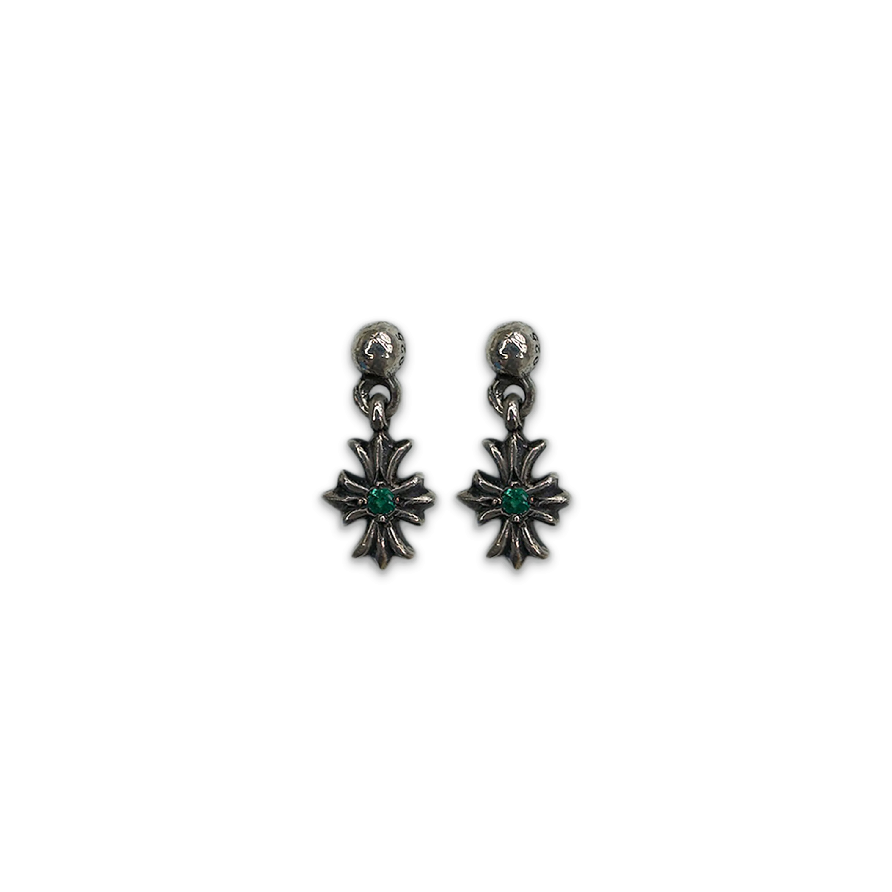 Tiny E Dangle Emerald Earrings