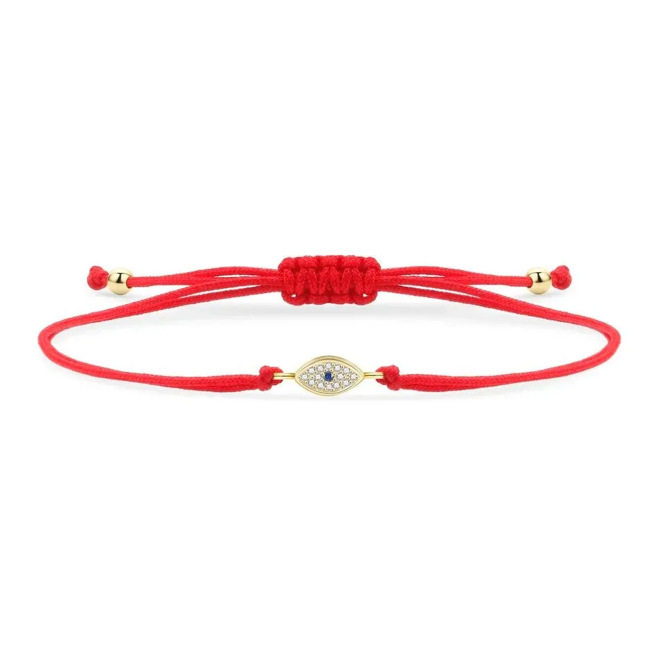 Tiny Gold Evil Eye Charm Red String Protection Bracelet