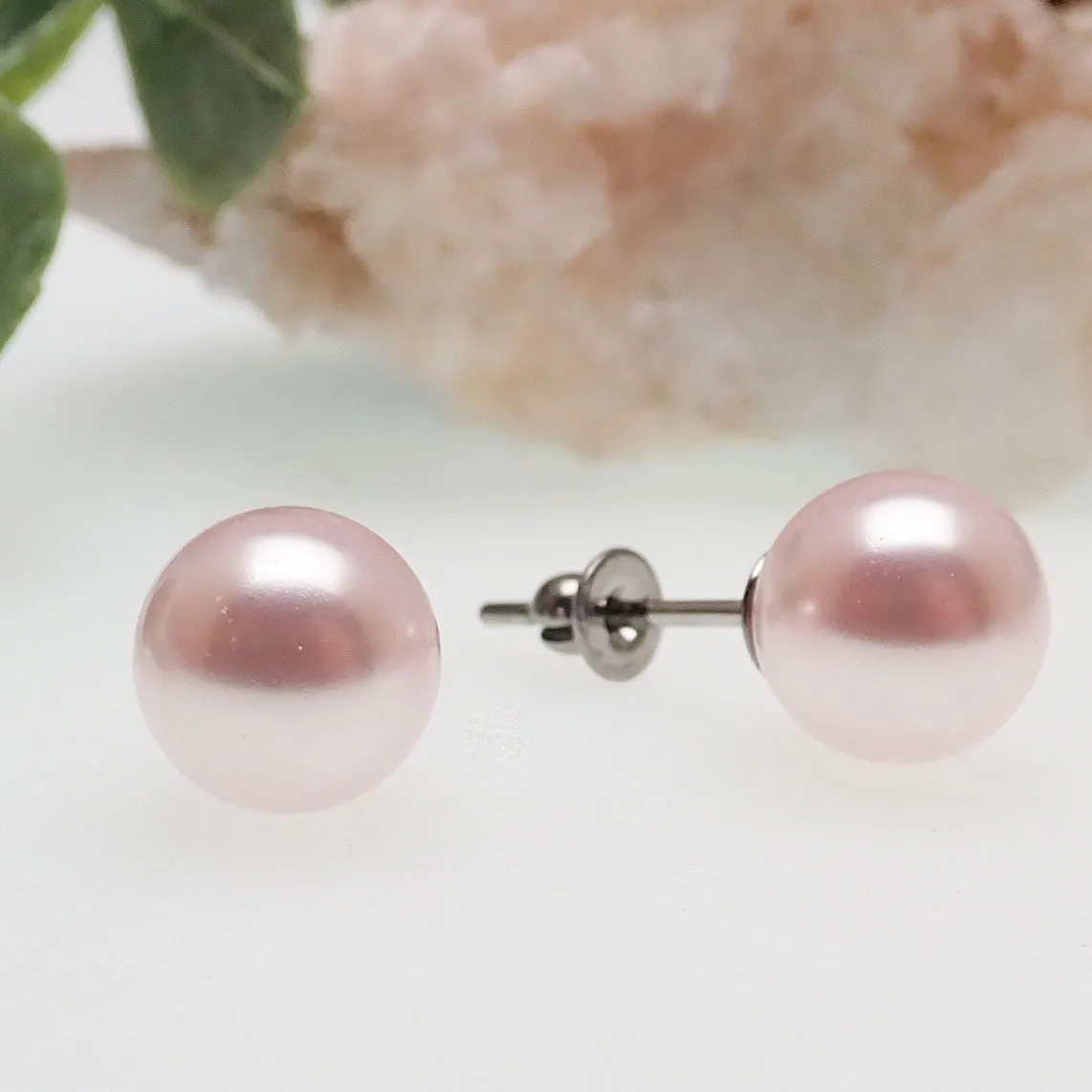 Titanium Swarovski Blush Pearl Earrings