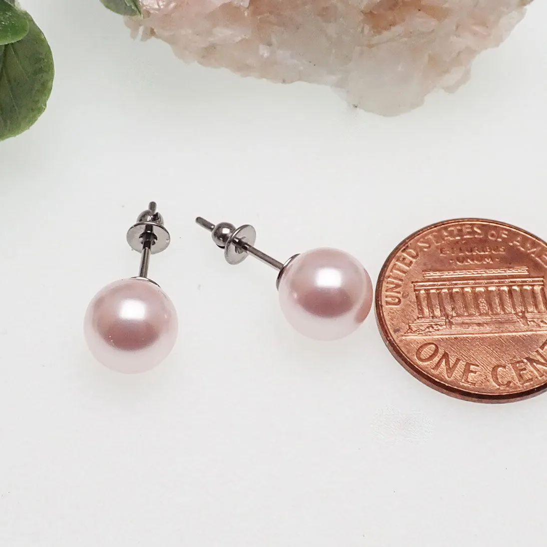 Titanium Swarovski Blush Pearl Earrings