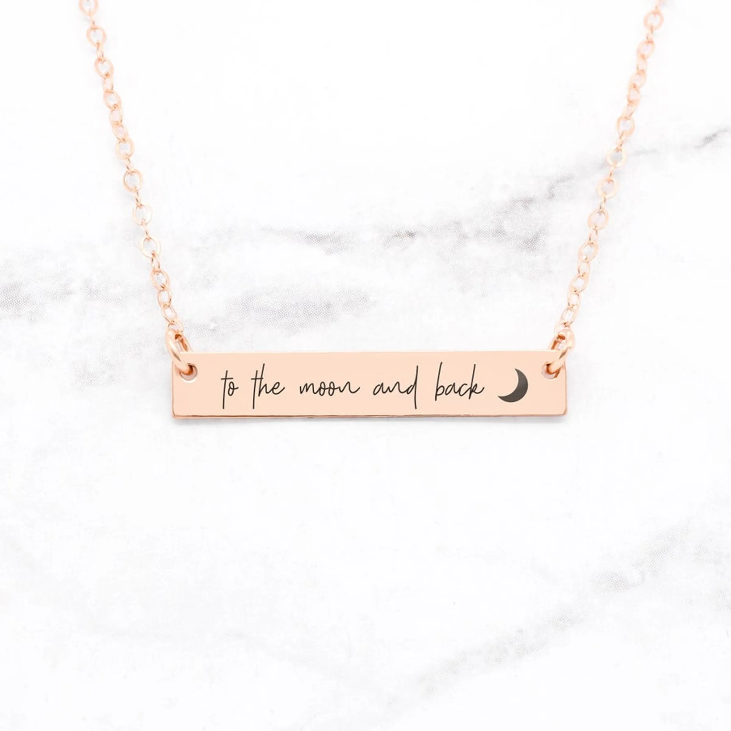 To The Moon And Back Necklace - Gold Quote Bar Necklace