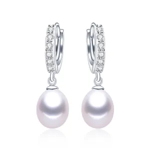 Top quality best price 9-10mm big size natural pearl drop earrings for women fashion 925 sterling silver jewelry