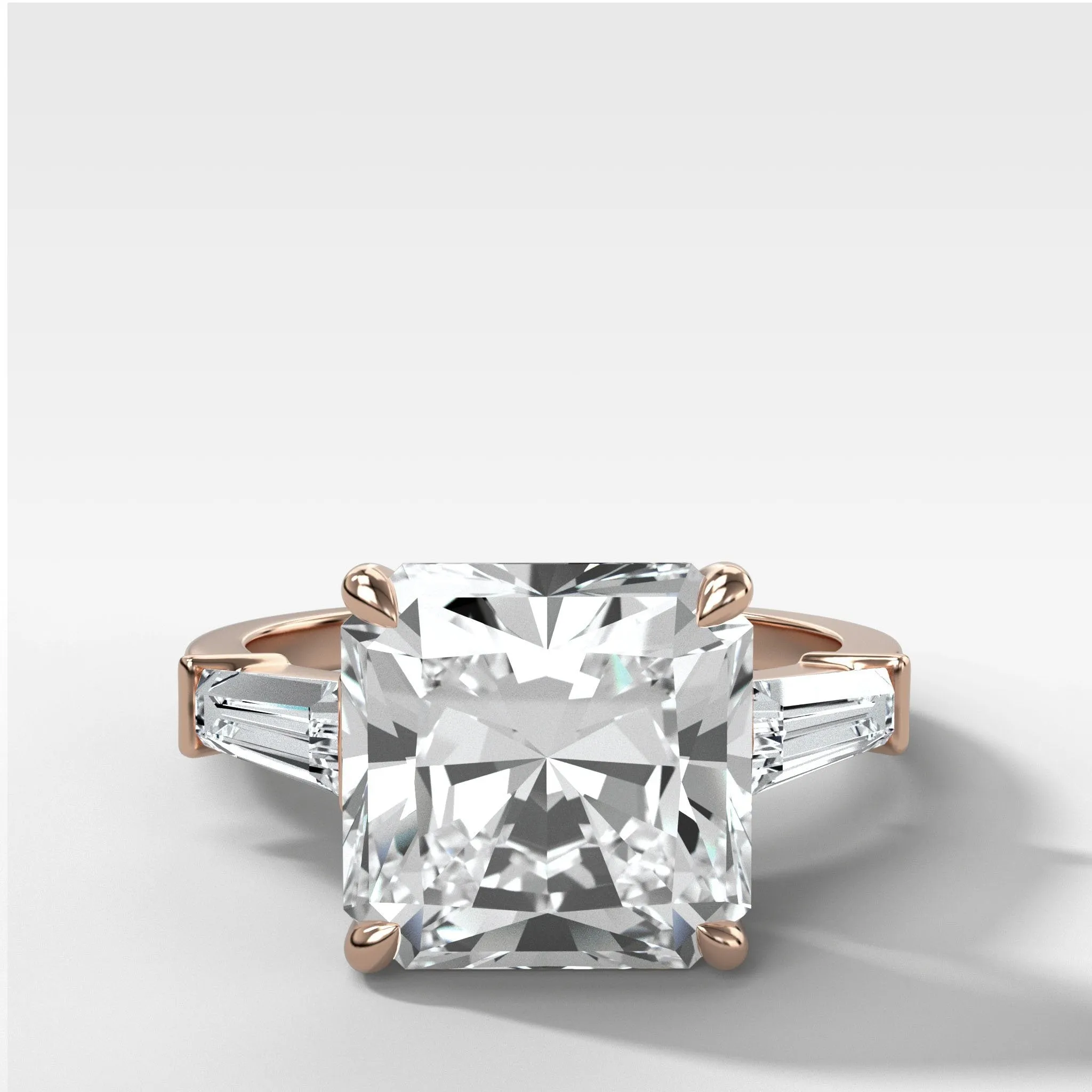 Translunar Tapered Baguette Engagement Ring With Radiant Square Cut Diamond