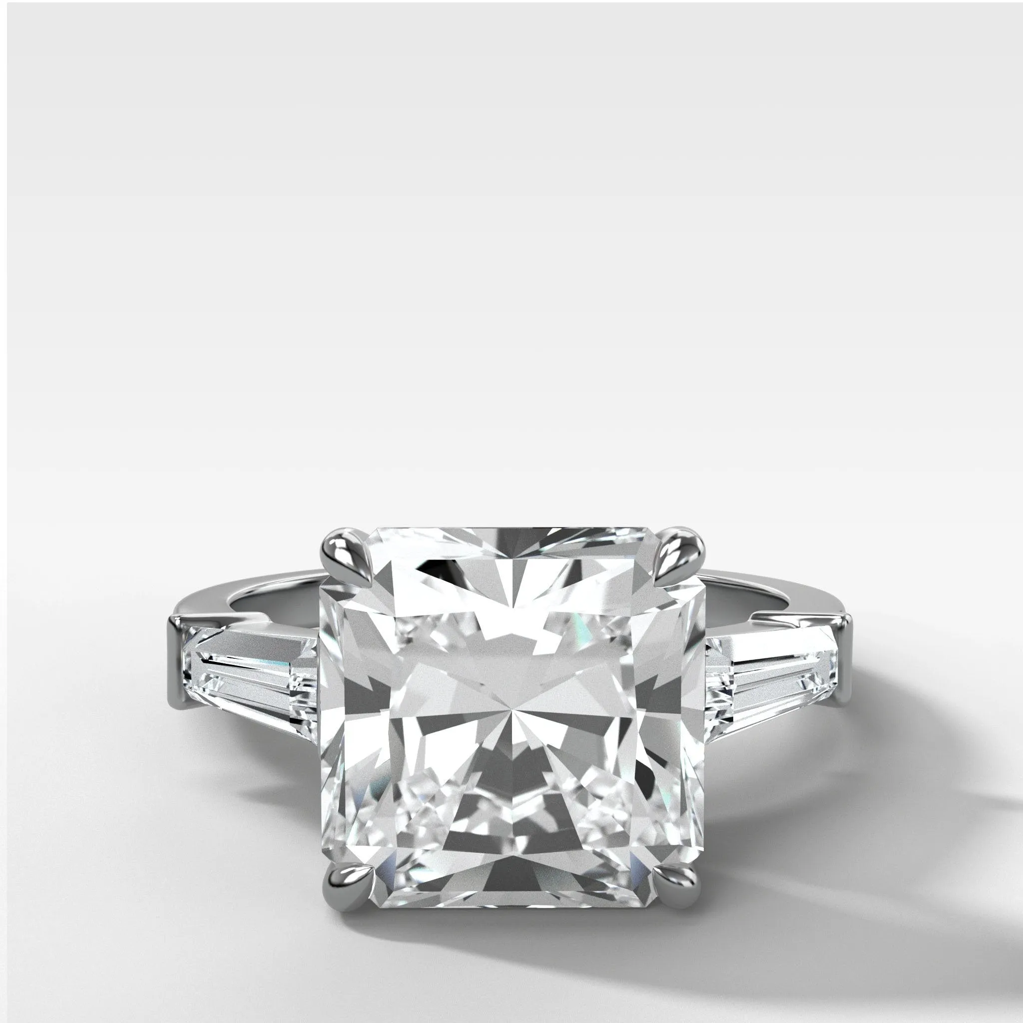Translunar Tapered Baguette Engagement Ring With Radiant Square Cut Diamond
