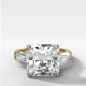 Translunar Tapered Baguette Engagement Ring With Radiant Square Cut Diamond