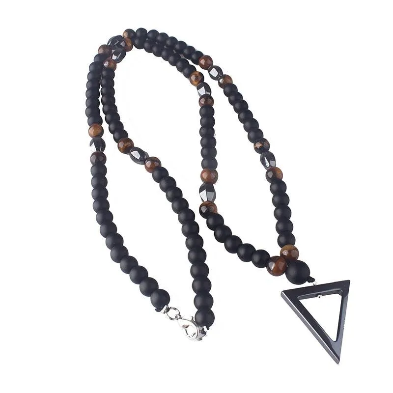 Triangle Tiger3-Eye Stone Beads Pendant