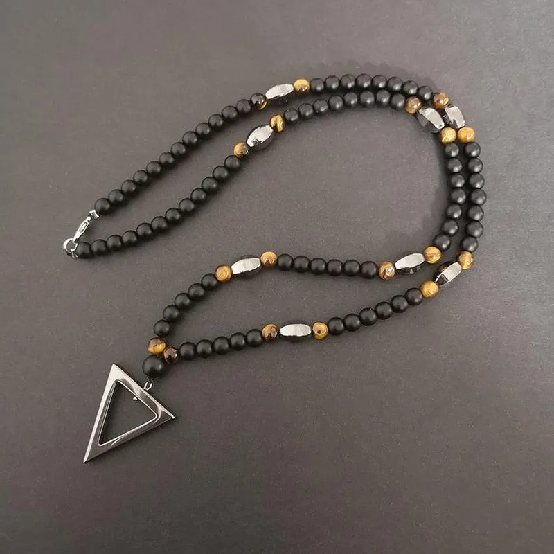 Triangle Tiger3-Eye Stone Beads Pendant