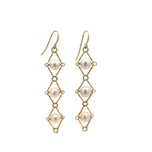 triple pearl trapeze earrings
