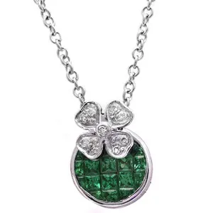 Tsavorite & Diamond  Flower Pendant Necklace, 18k White Gold