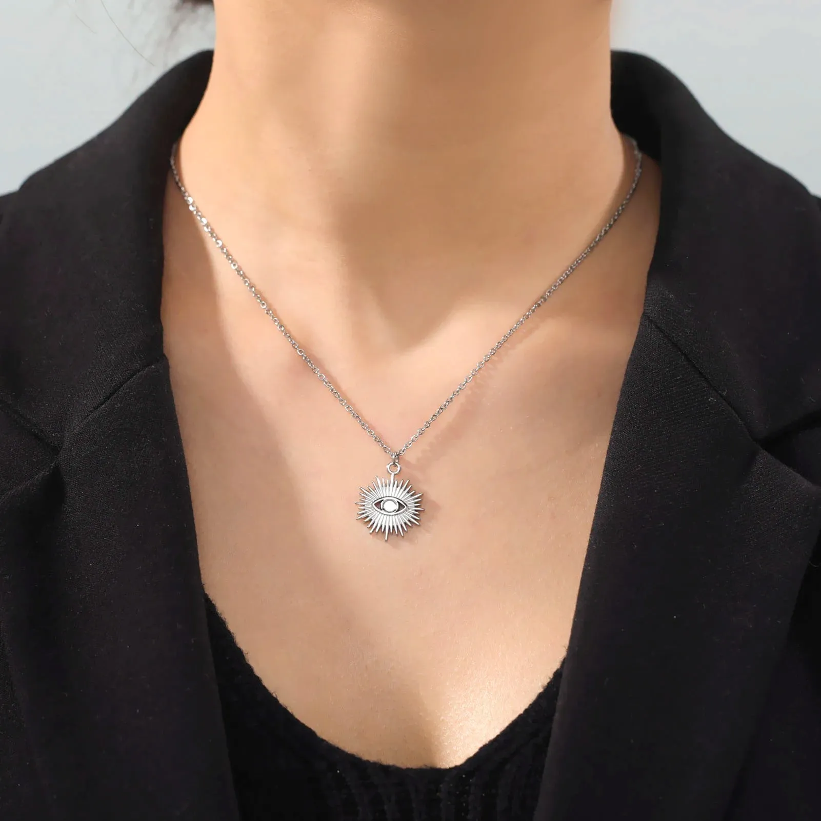Turkish Evil Eye Pendant Necklace Stainless Steel Jewelry Necklace Chain All Seeing Eye
