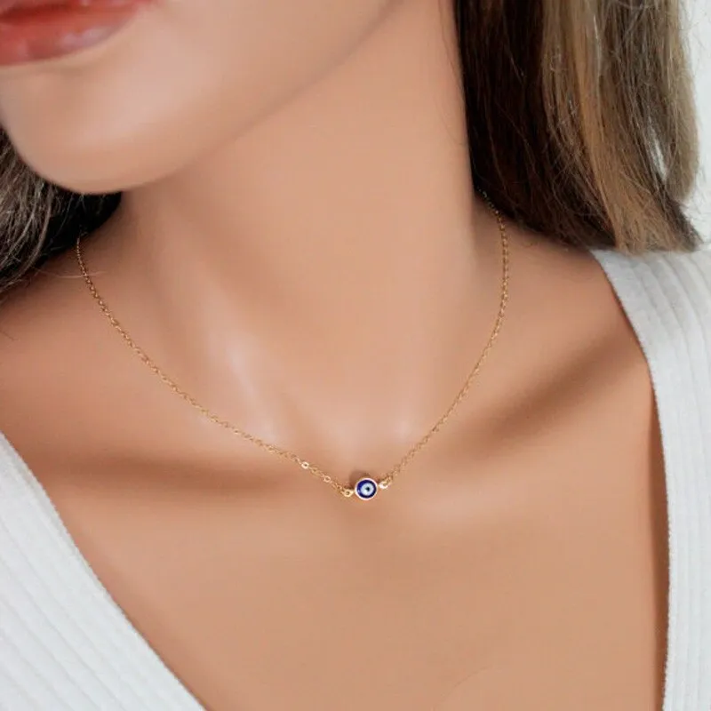 Turkish Evil Eye Thin Pendant Necklaces For Women