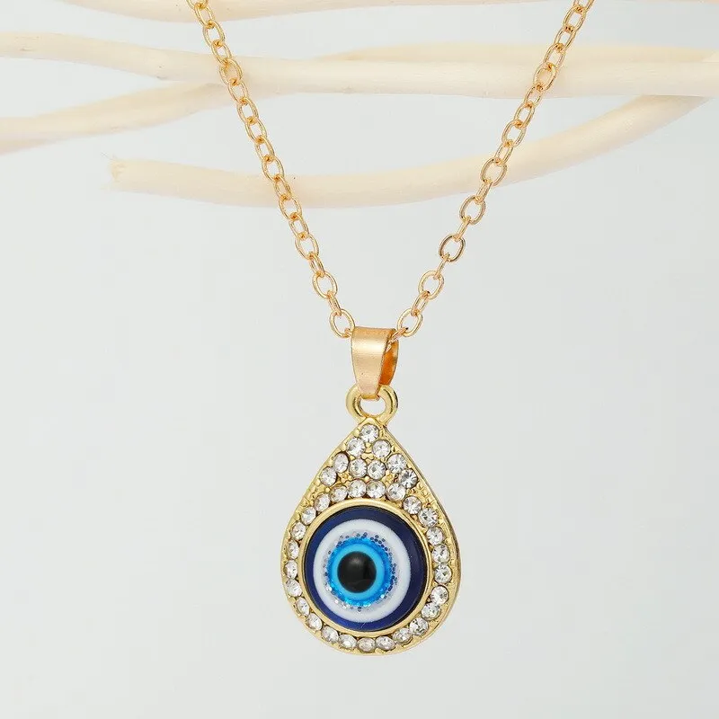 Turkish Evil Eye Thin Pendant Necklaces For Women