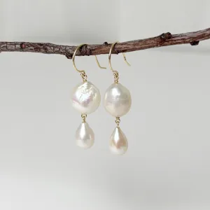 two tiered white fresh water pearl earrings
