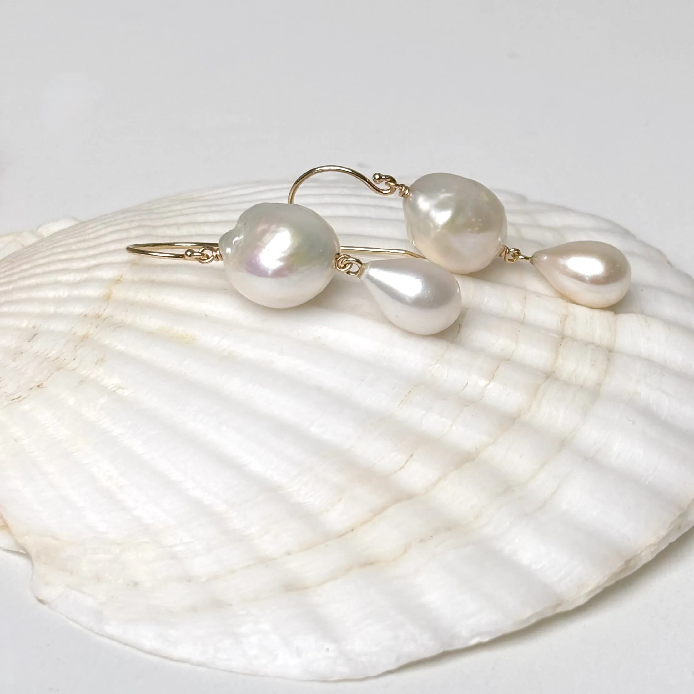 two tiered white fresh water pearl earrings