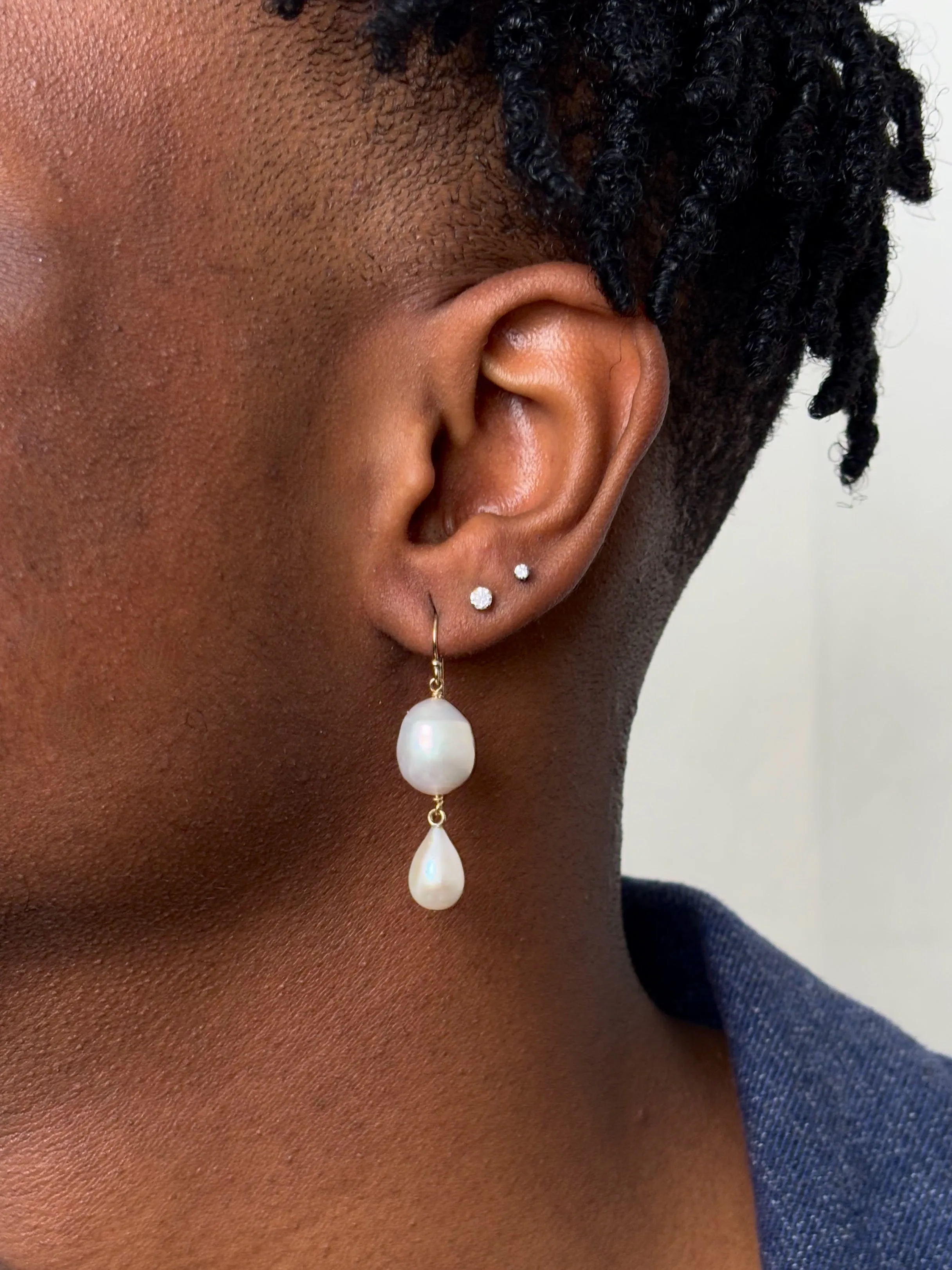 two tiered white fresh water pearl earrings