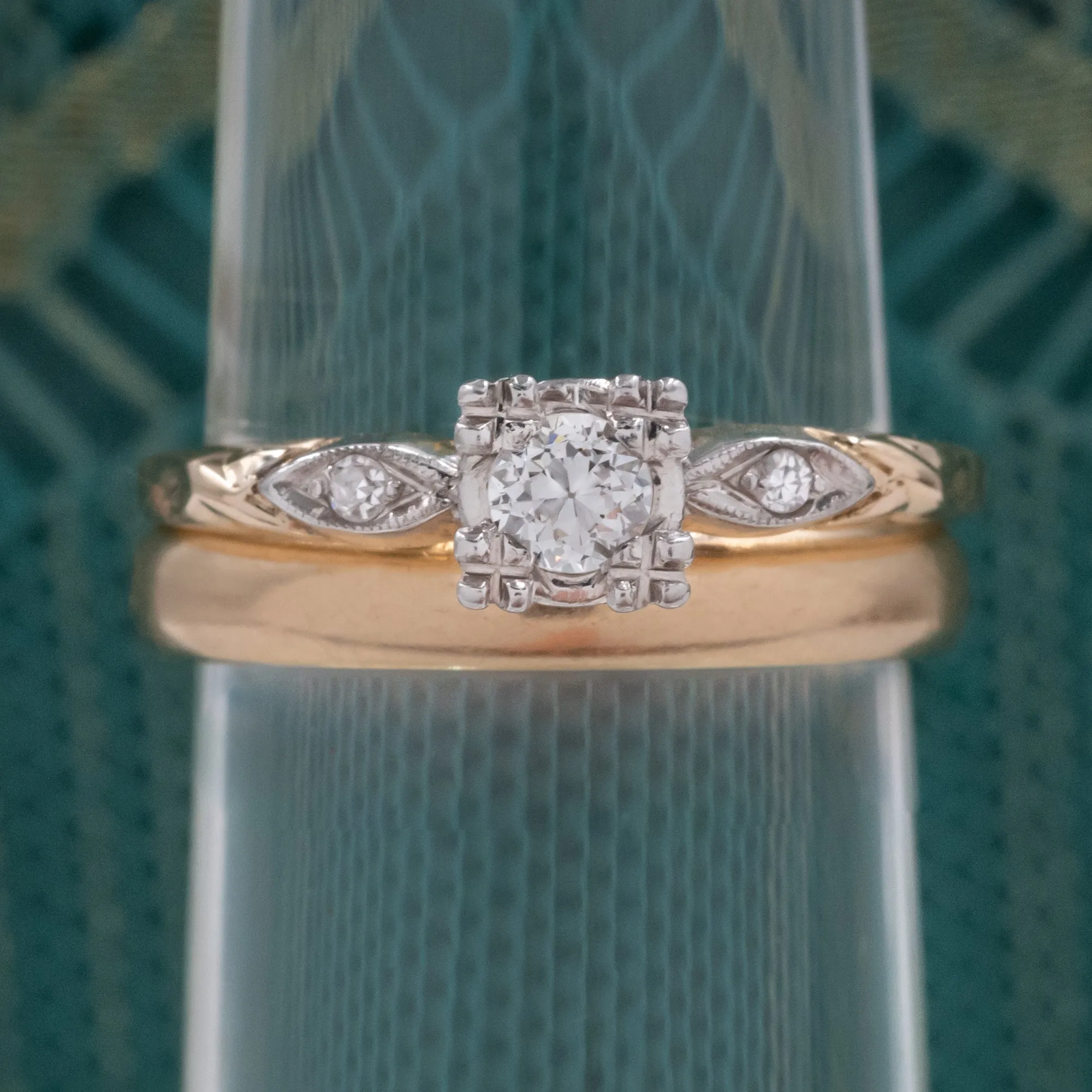 Two-Tone Transitional-Cut Diamond Ring c. 1935