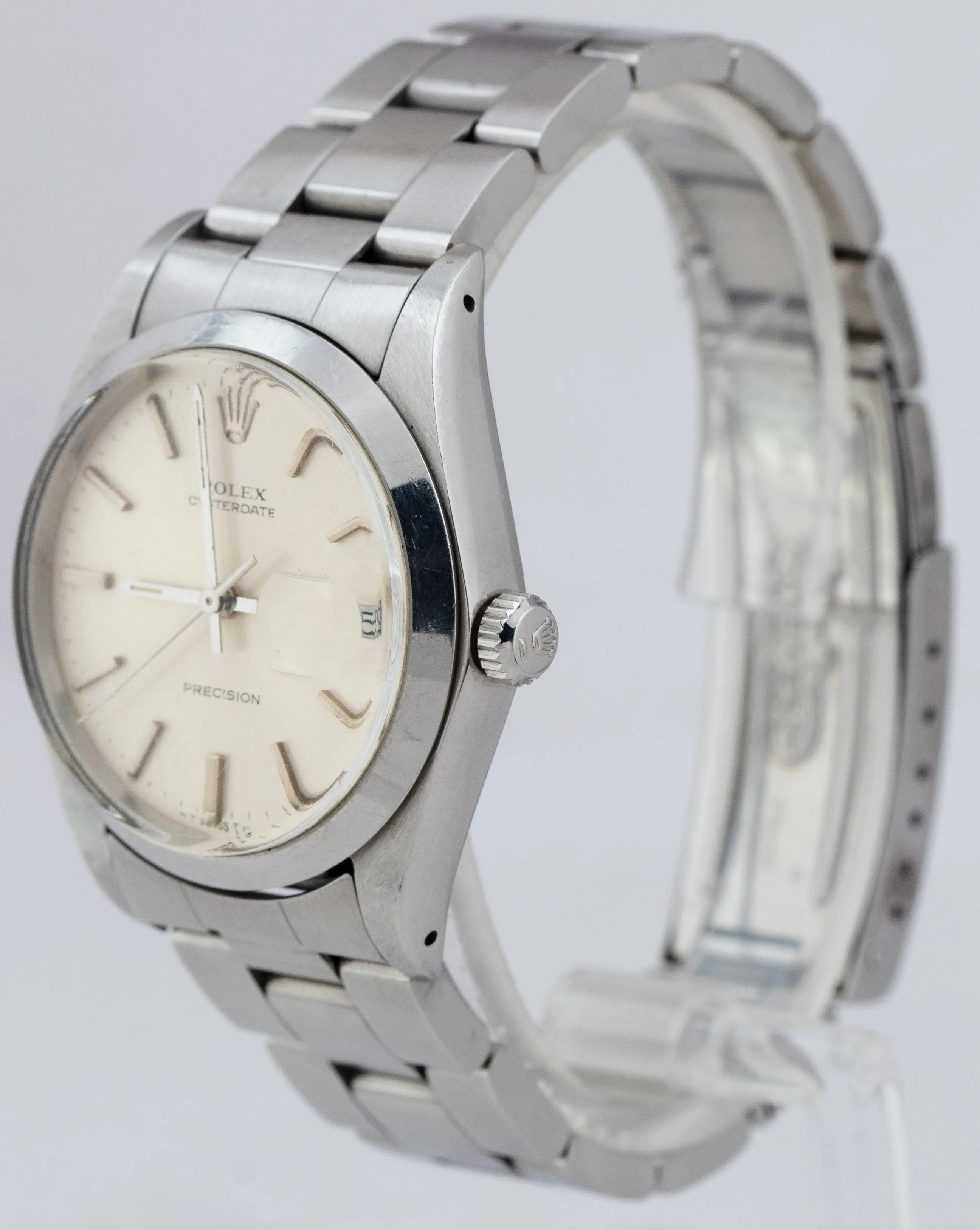 UNPOLISHED Rolex Oysterdate Precision Silver Stainless Steel 34mm Watch 6694