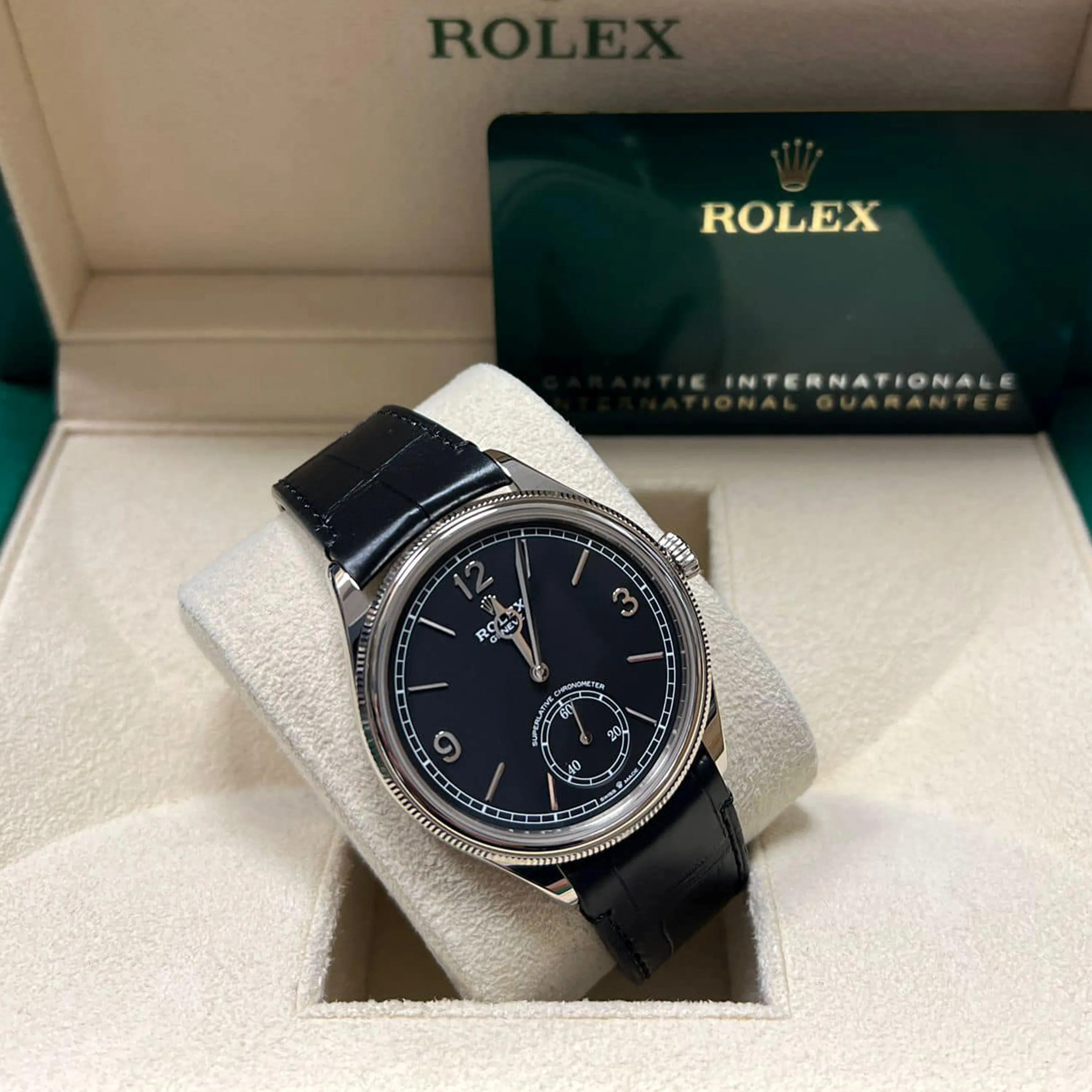 Unworn Rolex Perpetual 1908, 39mm, 18k White Gold, Ref# 52509-0002