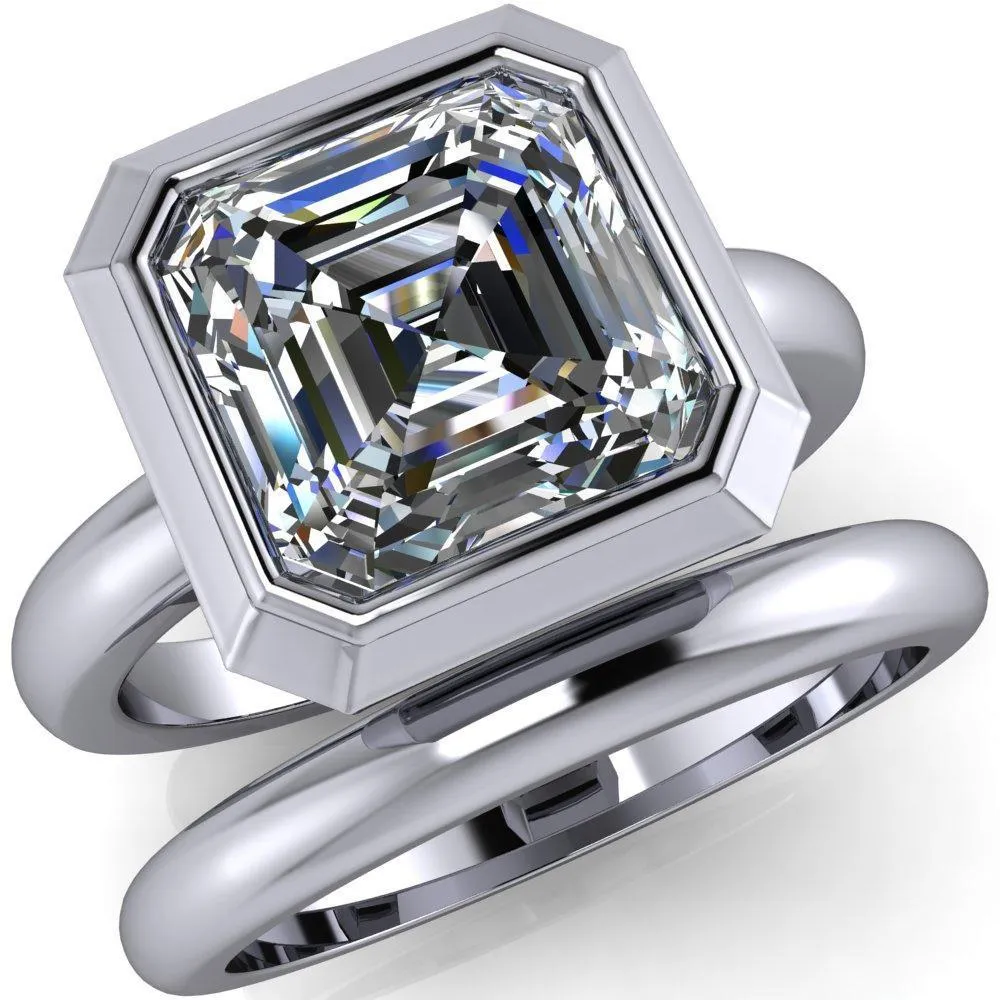 Vega Asscher Moissanite Full Bezel Engagement Ring