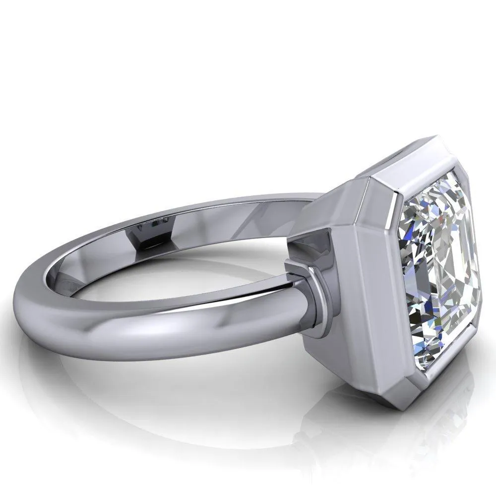 Vega Asscher Moissanite Full Bezel Engagement Ring