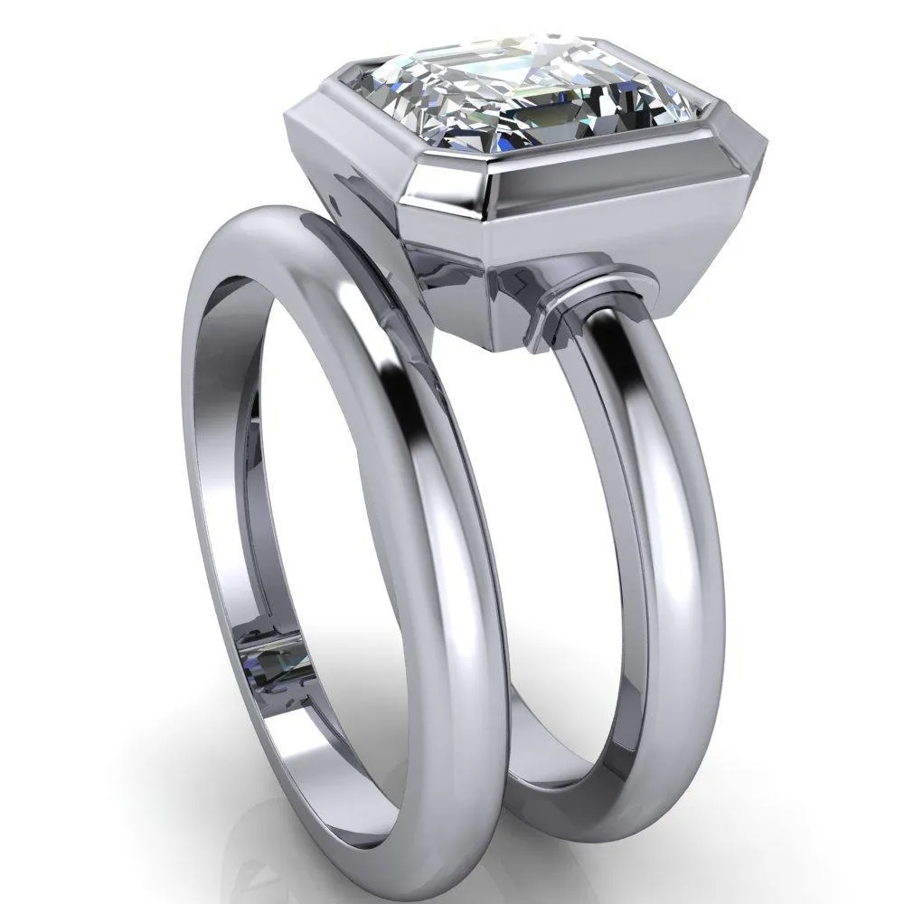 Vega Asscher Moissanite Full Bezel Engagement Ring