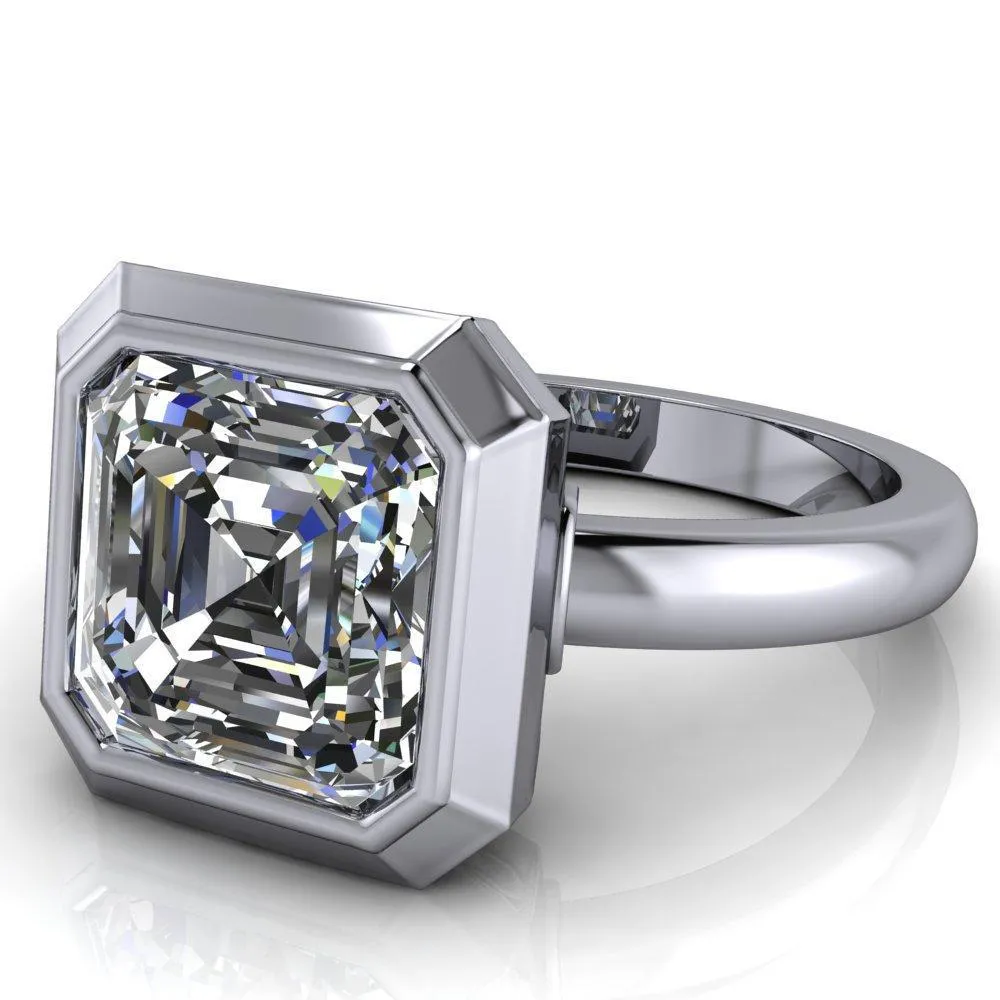 Vega Asscher Moissanite Full Bezel Engagement Ring