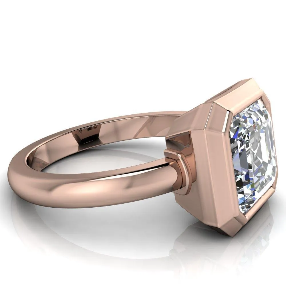 Vega Asscher Moissanite Full Bezel Engagement Ring