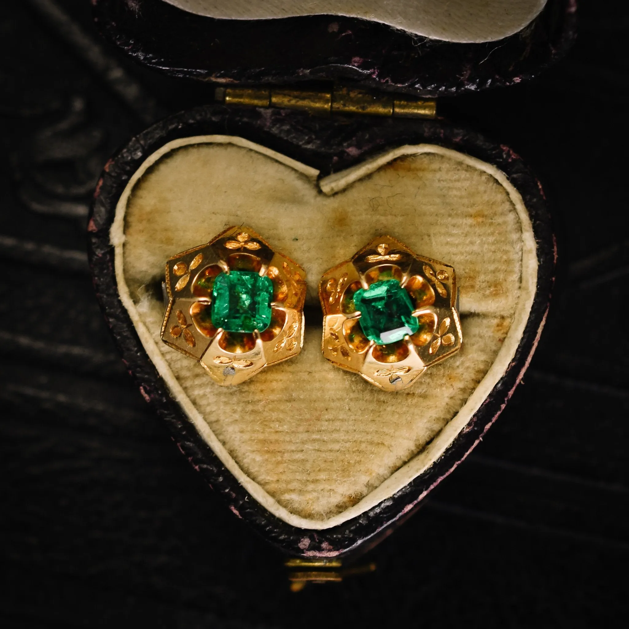 Victorian Emerald Star Stud Earrings