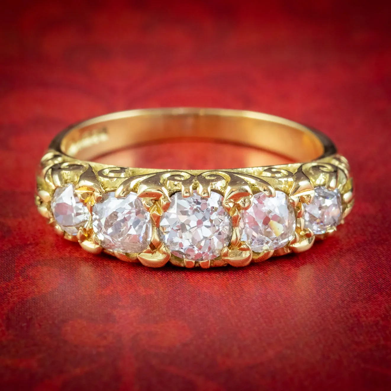 Victorian Style Five Stone Diamond Ring 18ct Gold 1.86ct Of Diamond