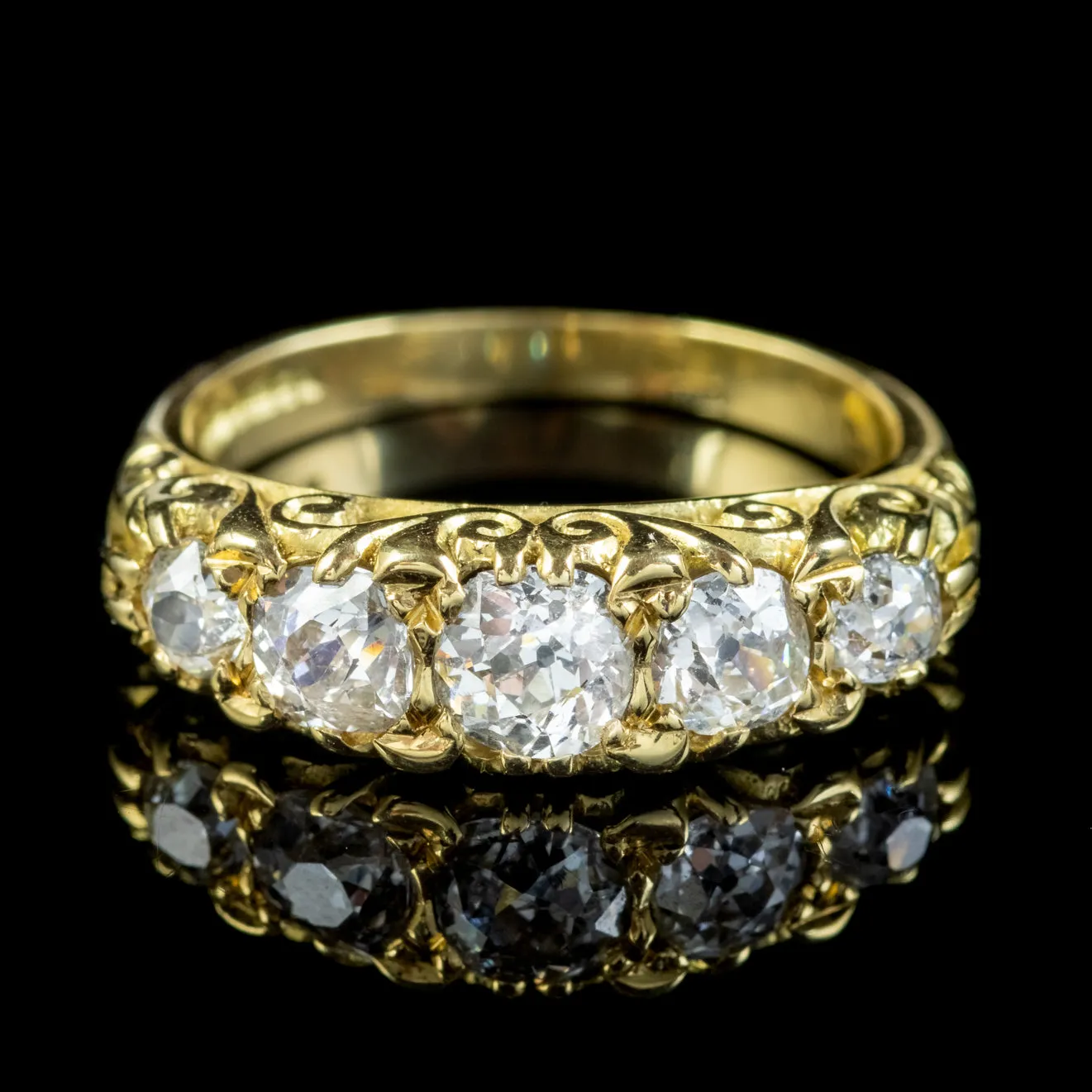Victorian Style Five Stone Diamond Ring 18ct Gold 1.86ct Of Diamond