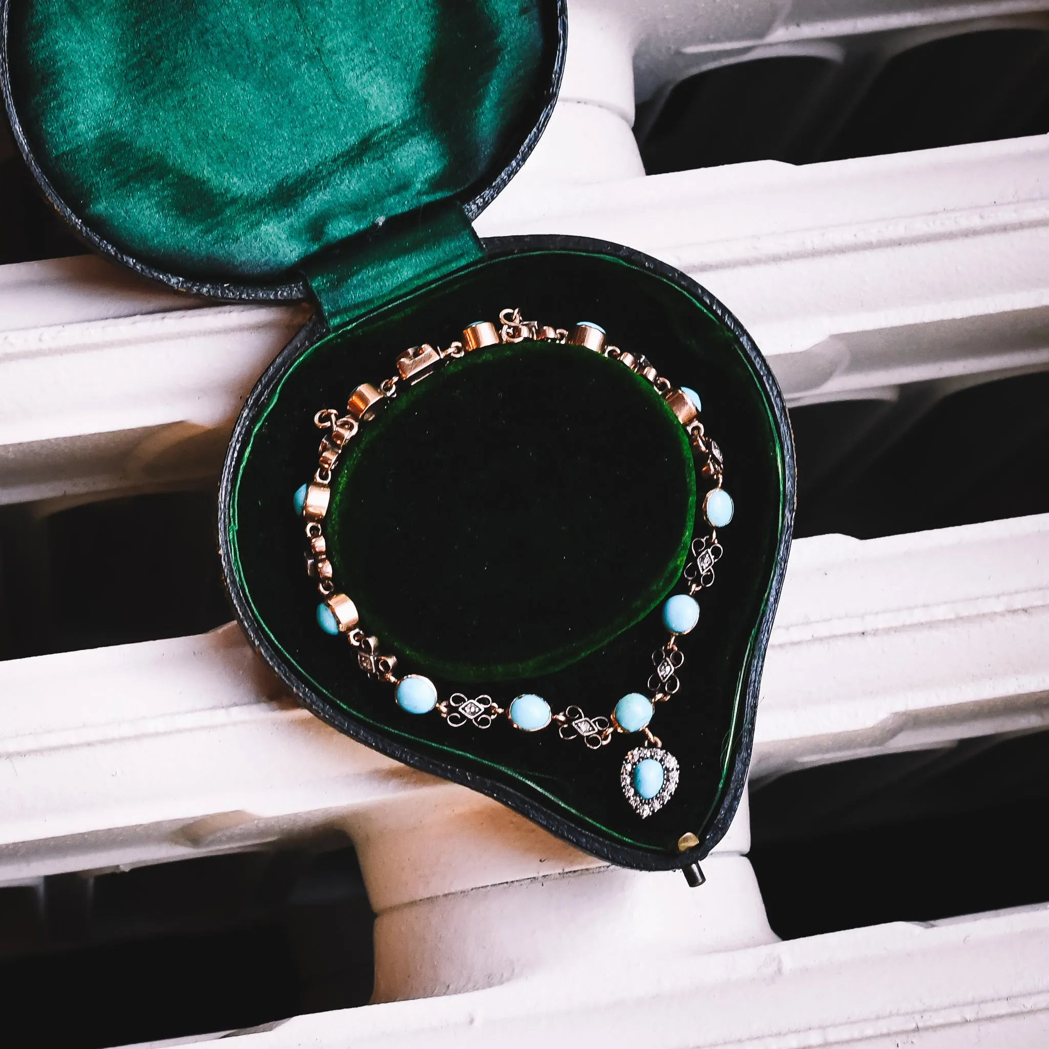 Victorian Turquoise & Diamond Heart Bracelet