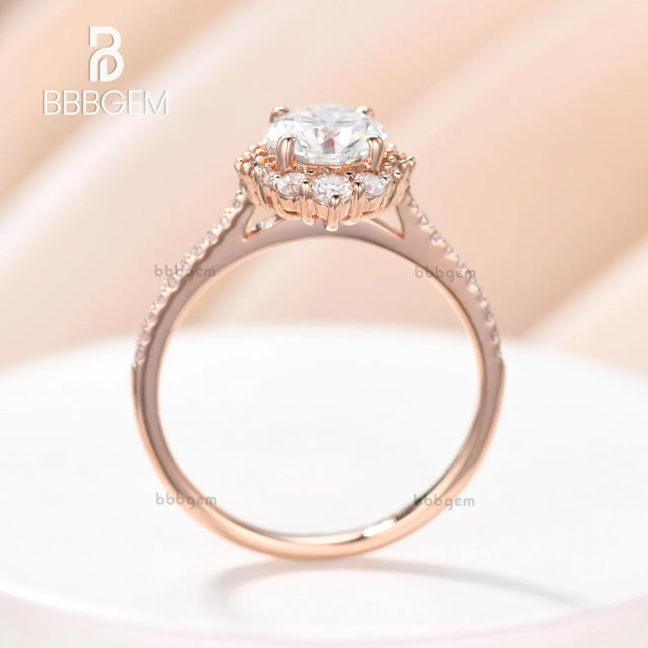 Vintage 1CT Round Cut Moissanite Engagement Ring Moissanite Halo Ring Rose Gold
