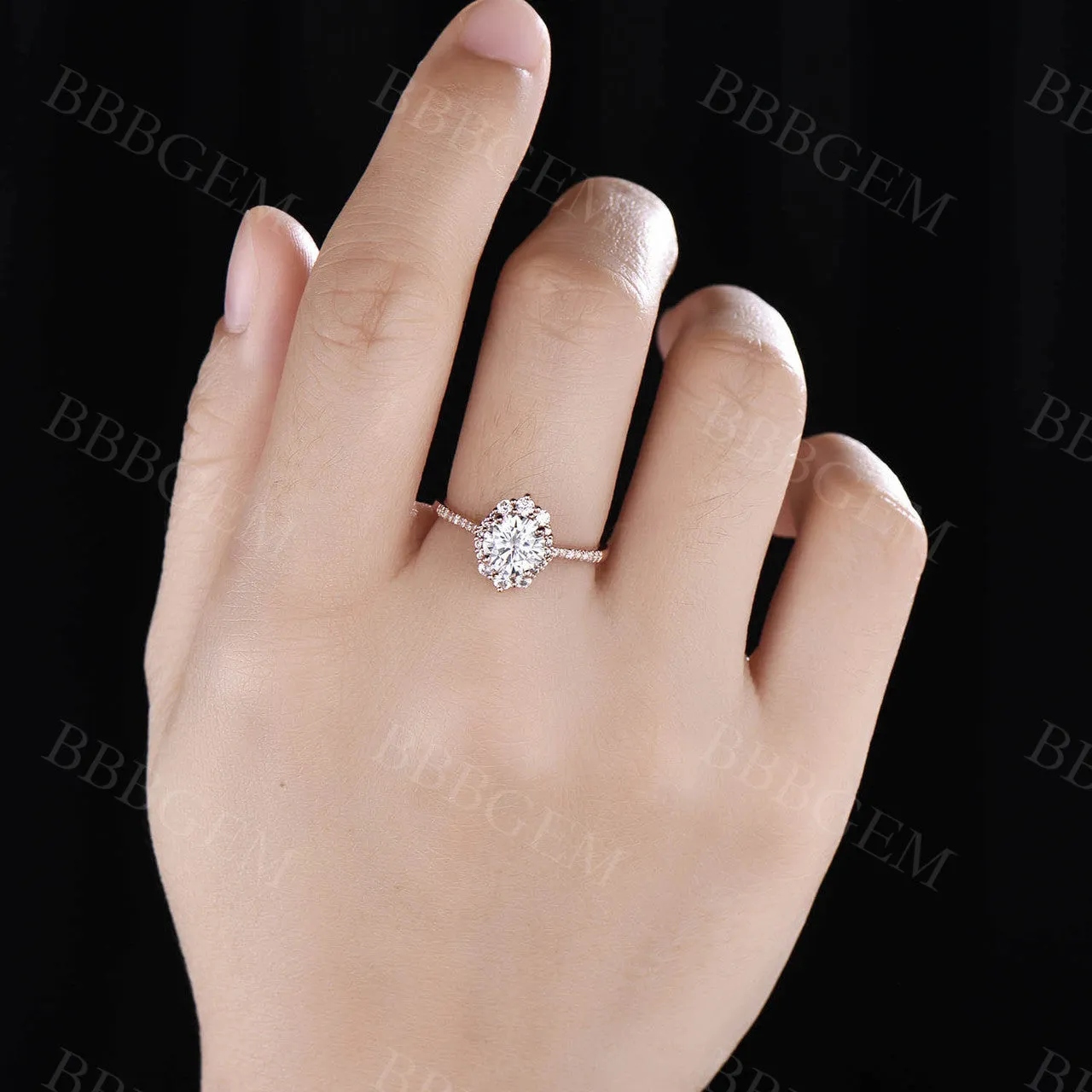 Vintage 1CT Round Cut Moissanite Engagement Ring Moissanite Halo Ring Rose Gold