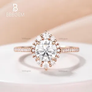 Vintage 1CT Round Cut Moissanite Engagement Ring Moissanite Halo Ring Rose Gold