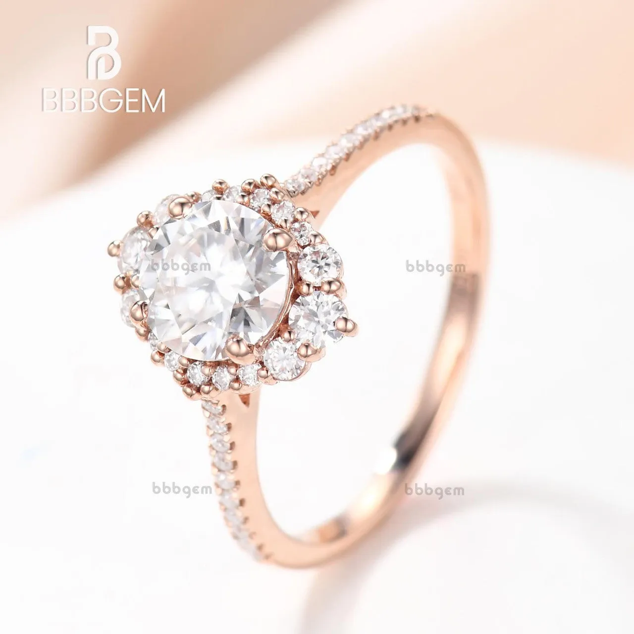 Vintage 1CT Round Cut Moissanite Engagement Ring Moissanite Halo Ring Rose Gold