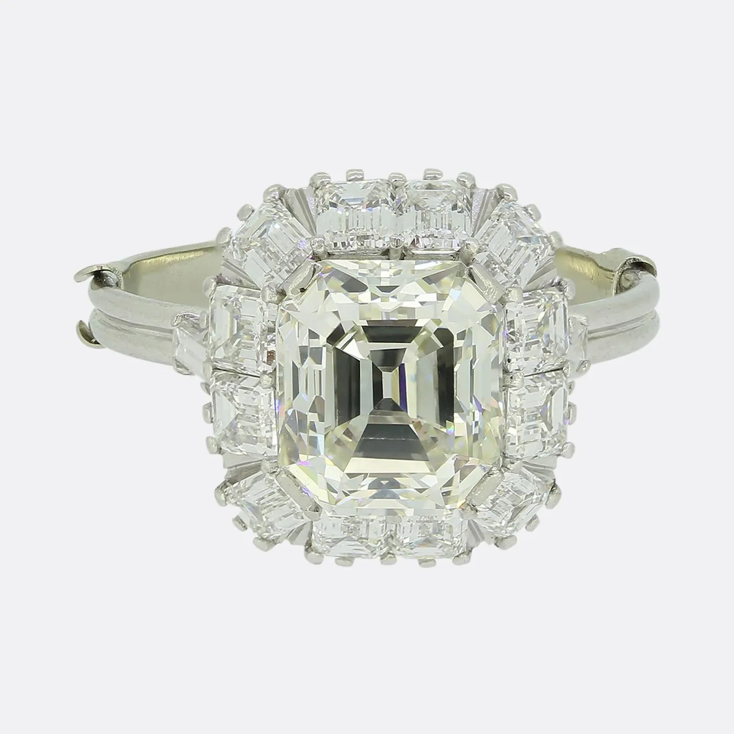 Vintage 2.60 Carat Antique Asscher Cut Diamond Cluster Ring