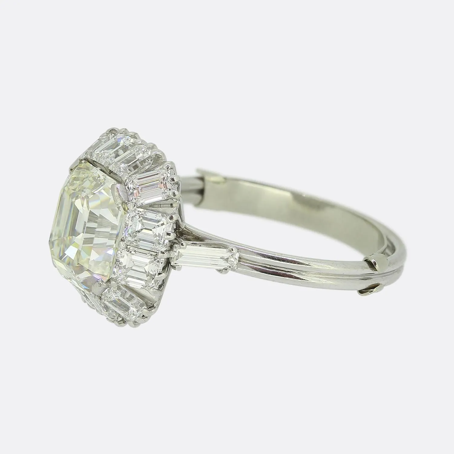 Vintage 2.60 Carat Antique Asscher Cut Diamond Cluster Ring