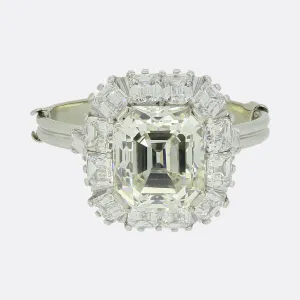 Vintage 2.60 Carat Antique Asscher Cut Diamond Cluster Ring